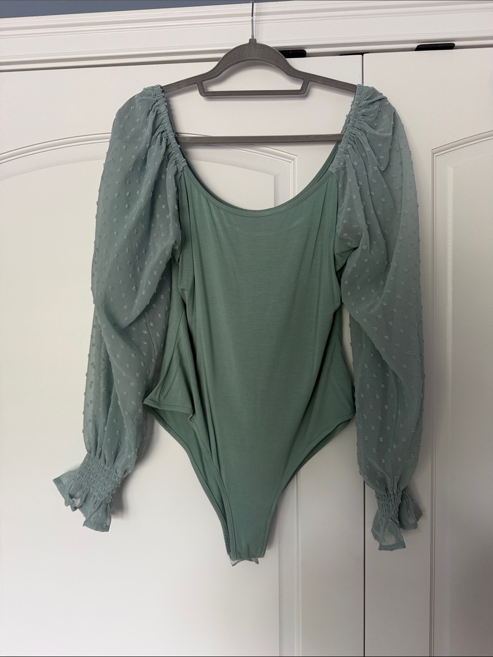 Sage Puff Sleeve Scoop Neck Bodysuit